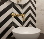 Unlacquered Solid Brass Wall Mount Faucet – Handmade Cross Handle Bathroom or Vanity Sink Mixer