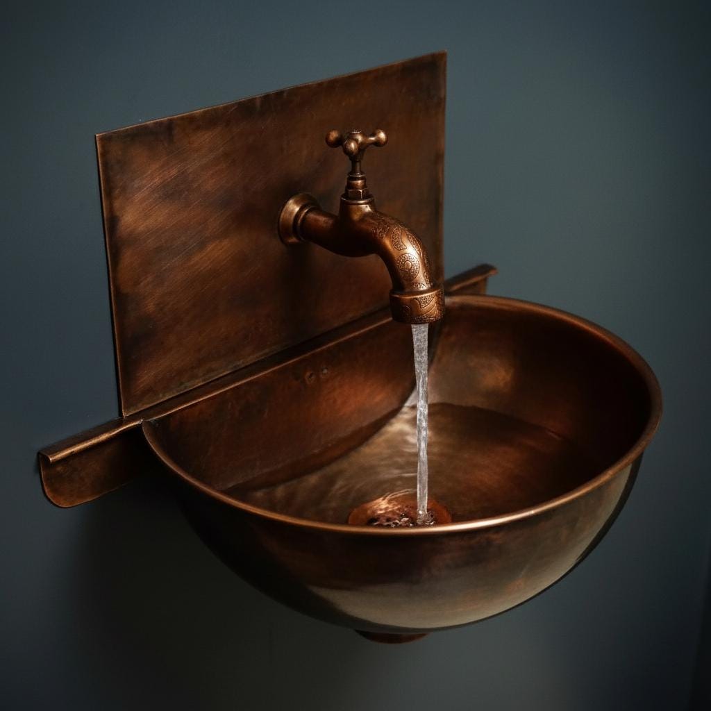 Handmade Solid Copper Wall Mount Bathroom Sink with Faucet and Backplate Vanity Basin