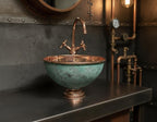 Handmade Turquoise Patina Copper Vessel Sink with Faucet for Luxury Artisan Bathroom Vanity Designs