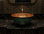 Handmade Turquoise Patina Copper Vessel Sink with Hammered Interior for Modern Bathroom Vanity Decor