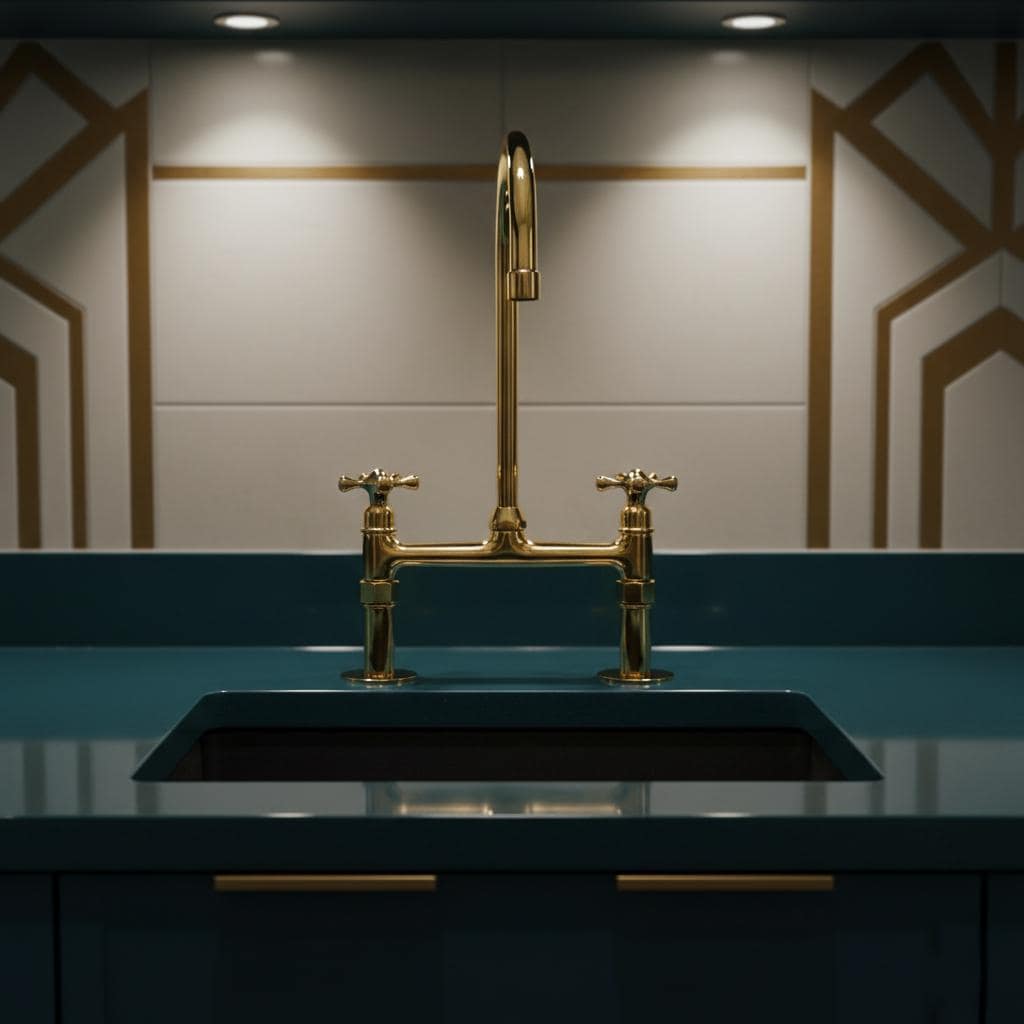 Unlacquered Brass Bridge Kitchen Faucet, Farmhouse Sink Mixer Tap, Vintage Gooseneck Faucet Fixture