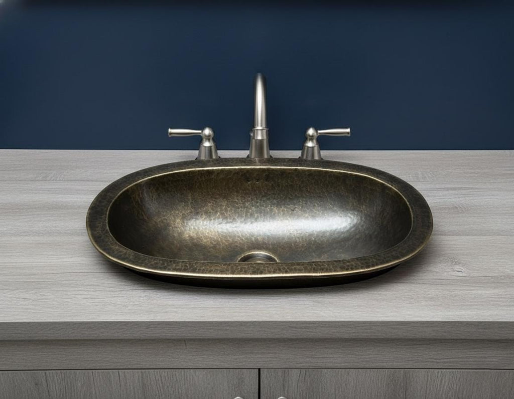 Handmade Oval Brass Vessel Basin – Hammered Antique Finish Bathroom Wash Bowl for Vanity Countertop