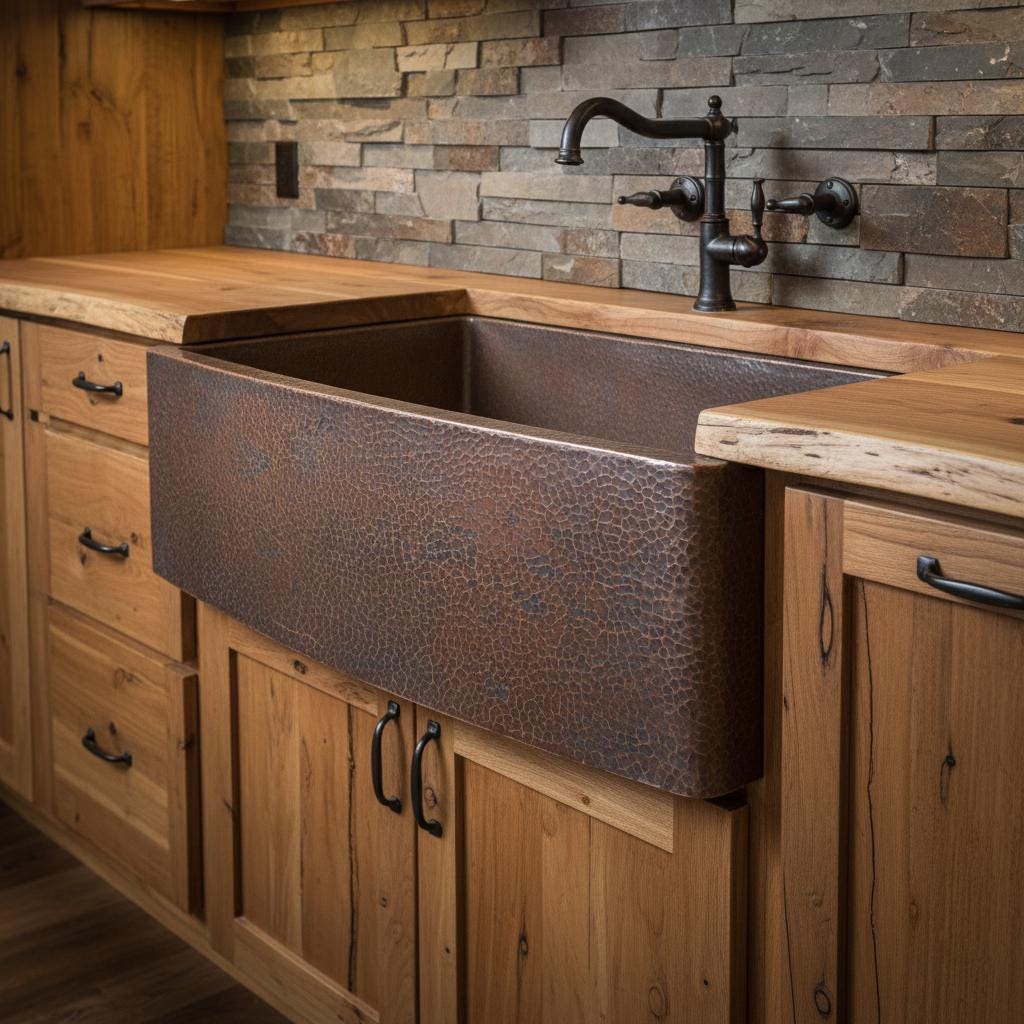 Handmade Hammered Apron Front Farmhouse Sink Solid Copper Single Bowl with Oil Patina