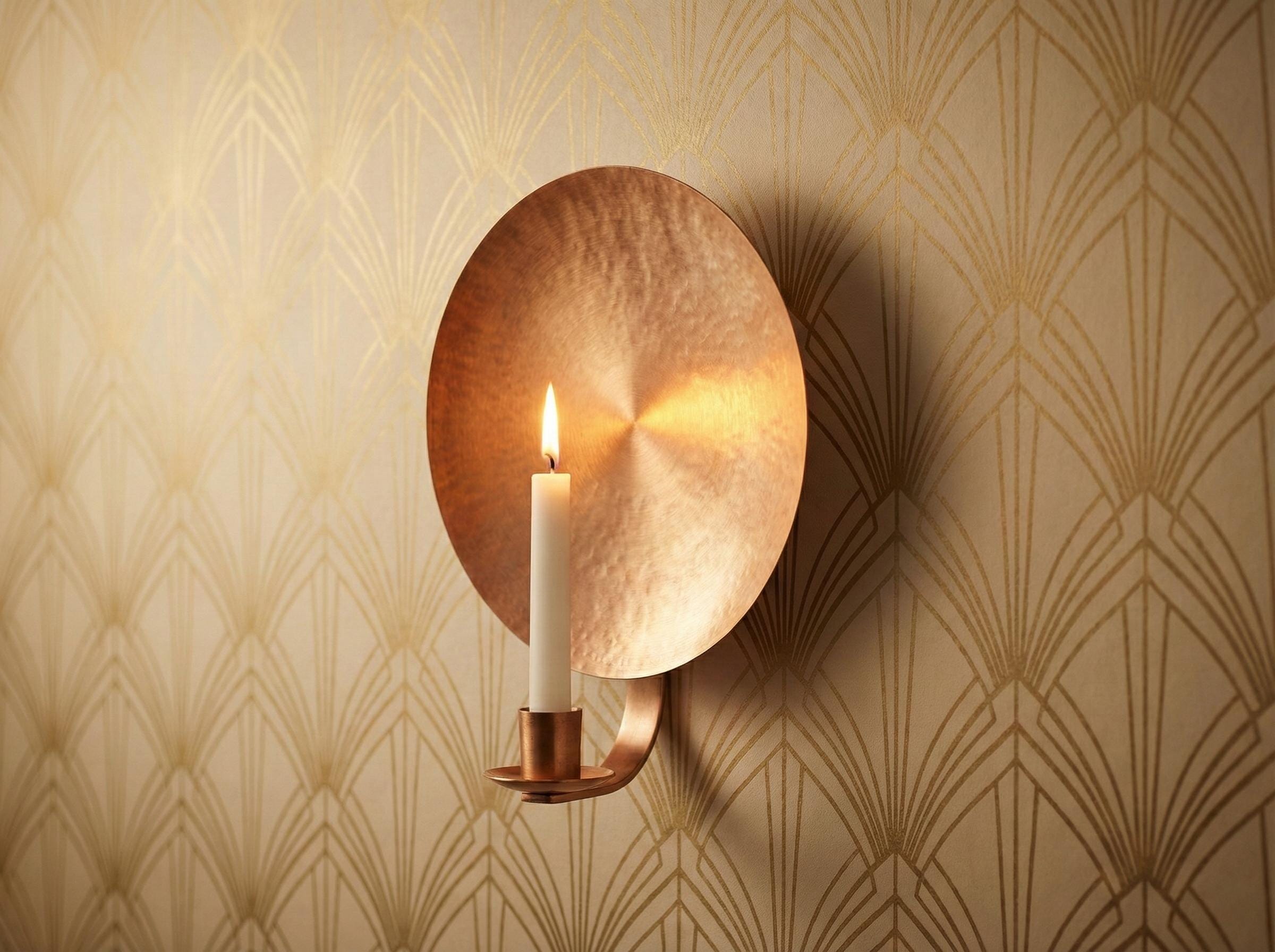Handcrafted Copper Wall Candle Holder Sconce, Hammered Disc Taper Holder