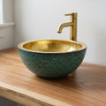 Handmade Green Patina Brass Vessel Sink: Bathroom Bowl for Vanity or Powder Room