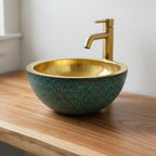 Handmade Green Patina Brass Vessel Sink: Bathroom Bowl for Vanity or Powder Room