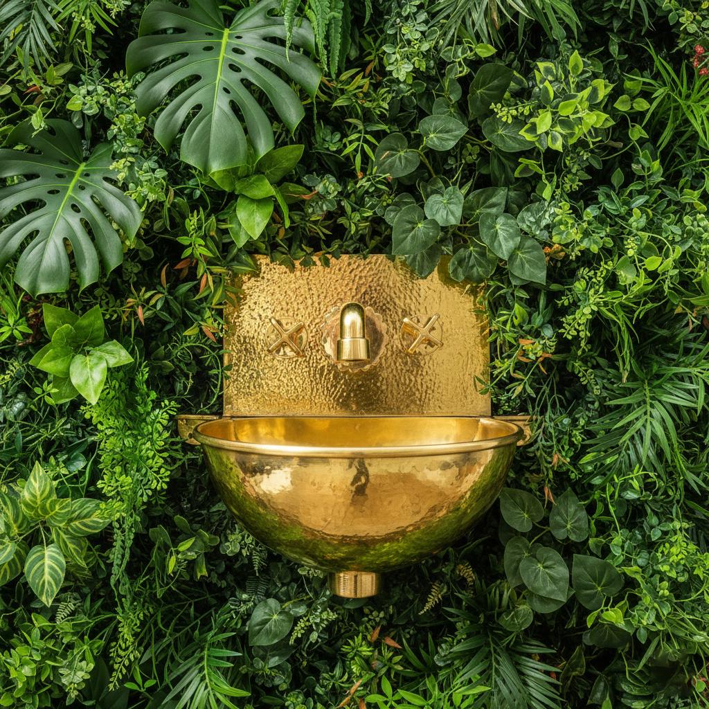 Handmade Hammered Solid Brass Wall Mount Sink with Faucet for Luxury High-End Bathroom Designs