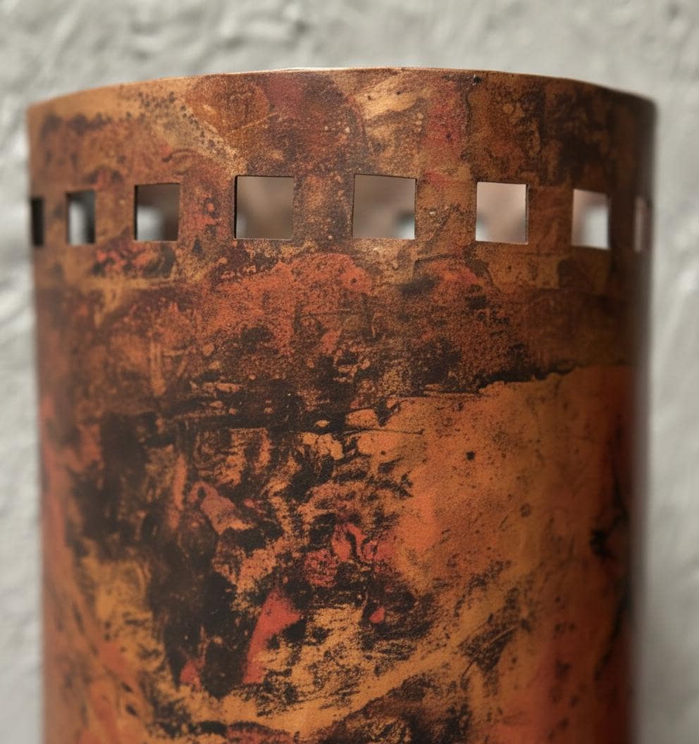 Handmade Fire Finished Copper Oval Wall Sconce Electric Lamp for Rustic Modern Interior Lighting