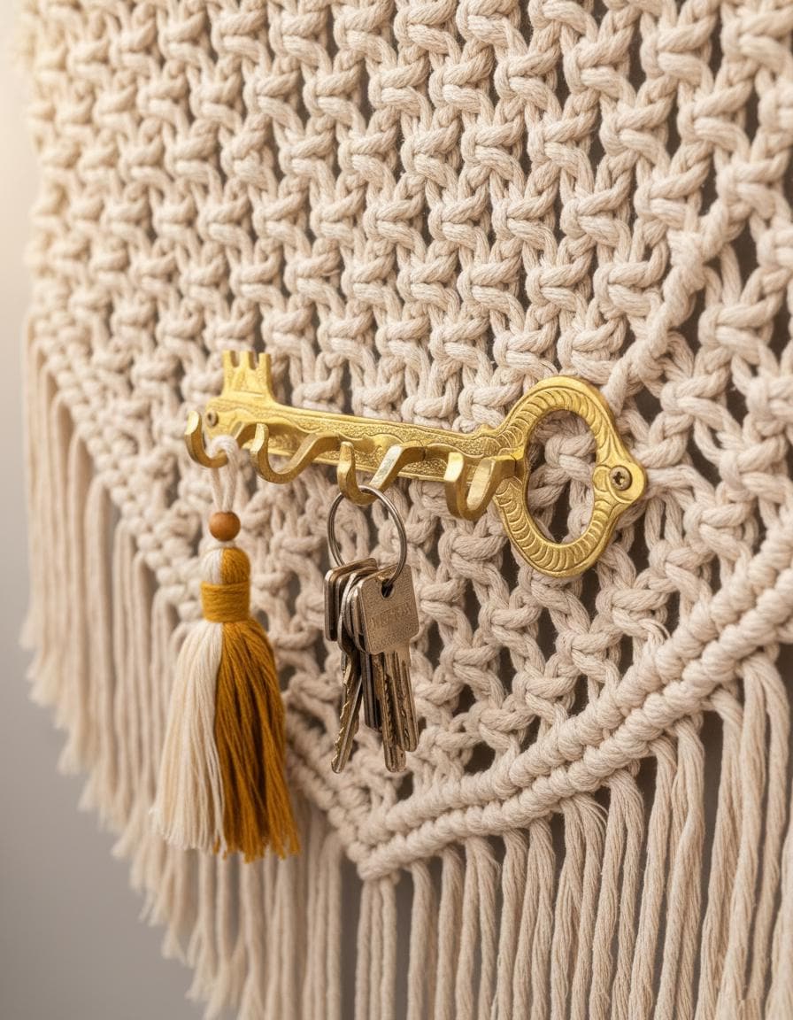 Engraved Brass Key Hook Rack – Unlacquered Wall Mount Key Holder