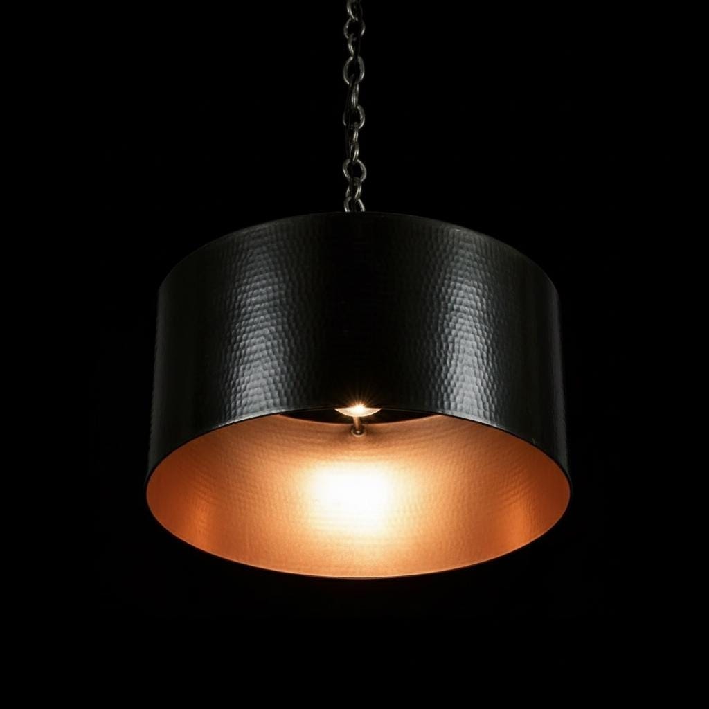 Handmade Hammered Pendant Light Solid Copper Shade with Matte Black Finish for Modern Luxury Interiors