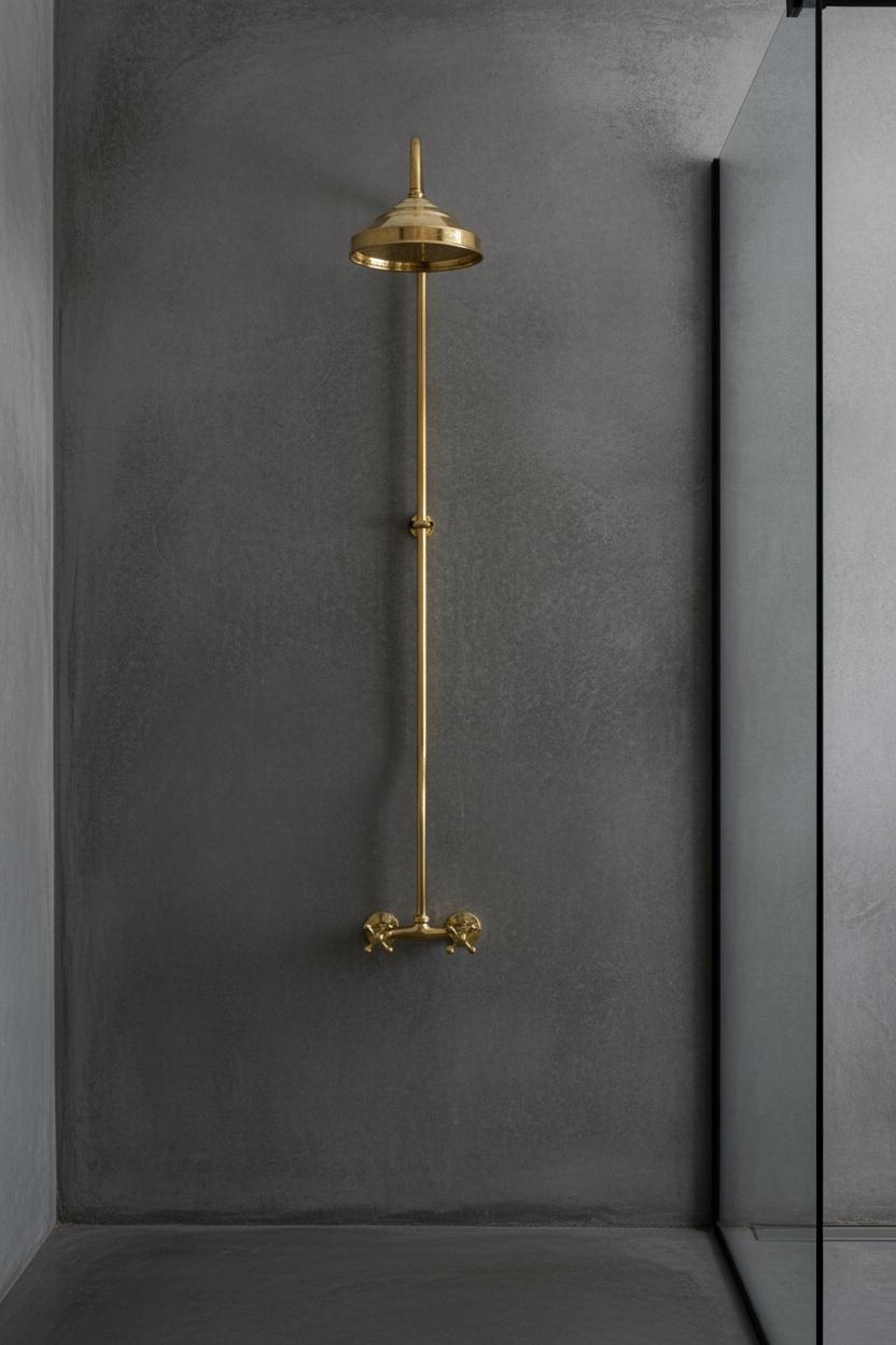 Unlacquered Solid Brass Shower System – Handmade Wall Mount Rainfall Shower with Dual Cross Handles