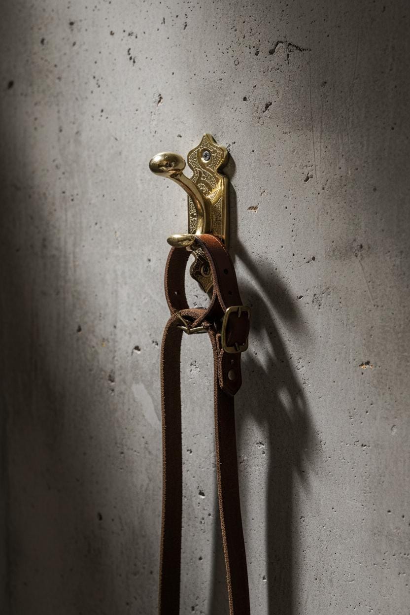 Brass fire tongs with decorative handle on a textured gray background