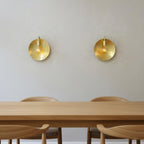 Unlacquered Brass Wall Light – Helios Inspired Round Backplate Sconce with Exposed Bulb