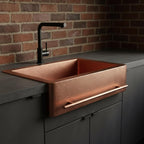 Handmade Rectangular Farmhouse Apron Front Copper Sink with Integrated Towel Bar
