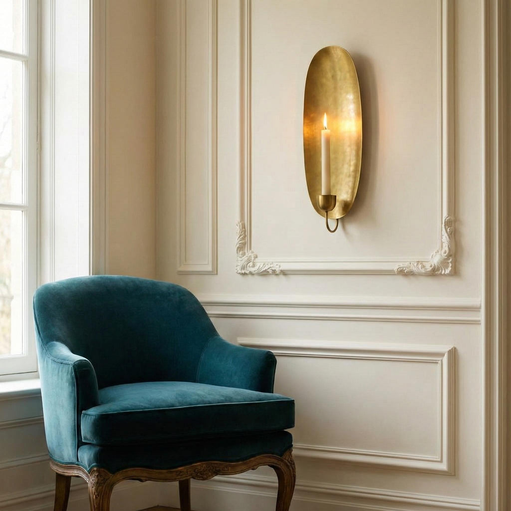 Oval Hammered Brass Wall Sconce Candle Holder Handmade Luxury Bathroom Accent Lighting