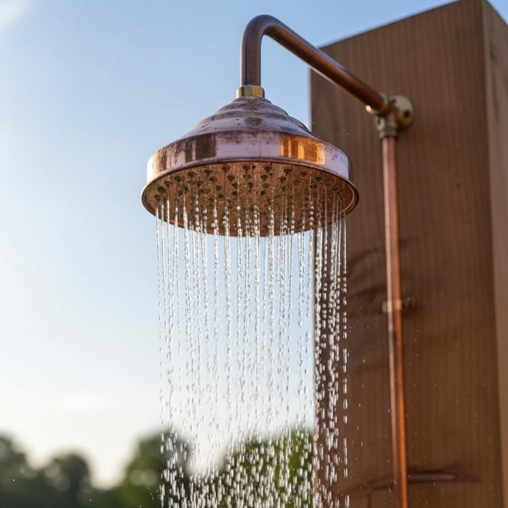 Outdoor Solid Copper Shower – Handmade Garden or Pool Shower with Brass Fixtures