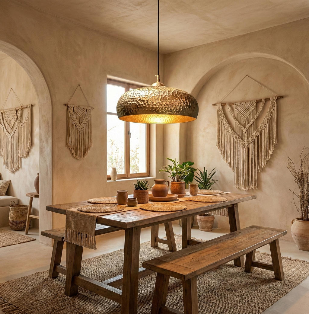 Handmade Hammered Brass Dome Pendant Light Solid Metal Ceiling Fixture Modern Interior Lighting