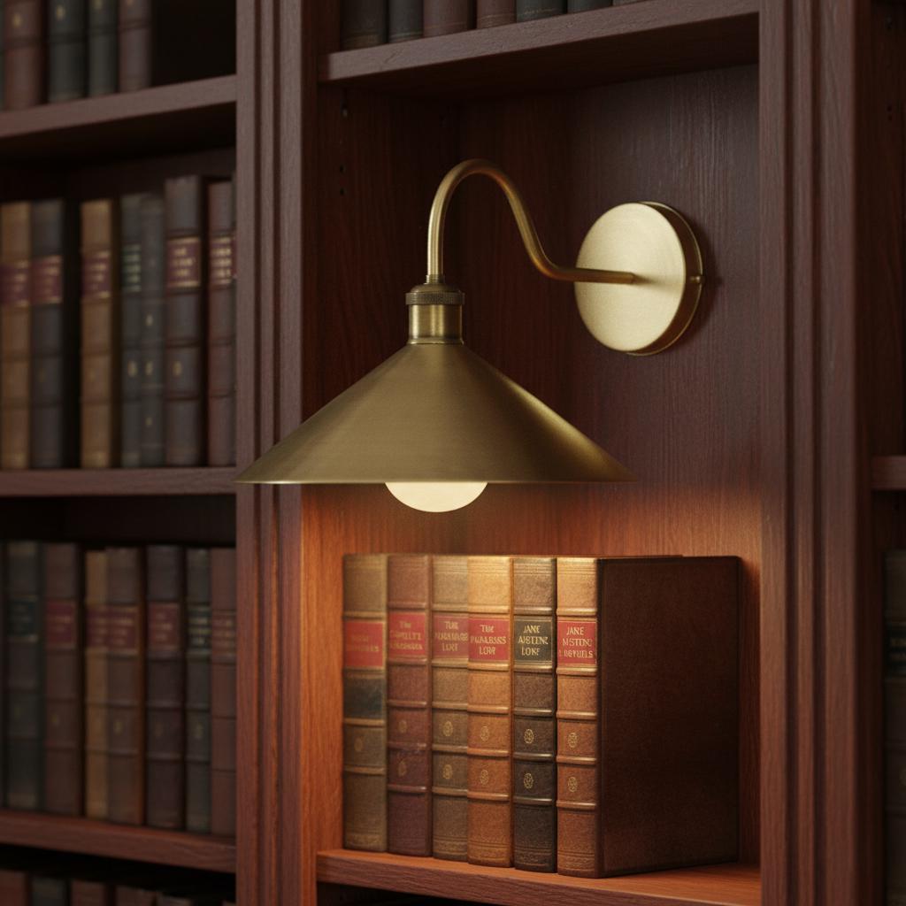 Unlacquered Brass Wall Sconce – Handmade Cone Shade Light for Bathroom, Bedroom, or Hallway