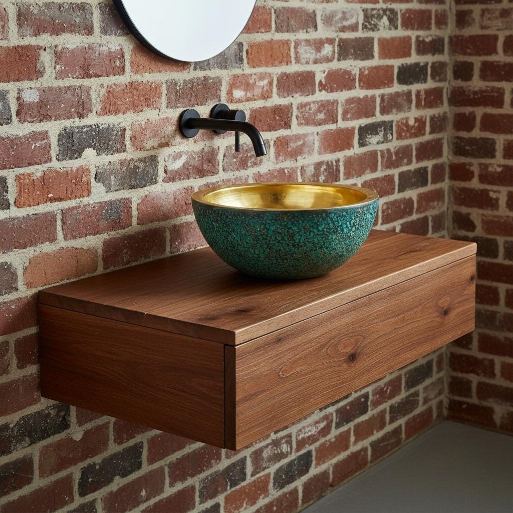 Handmade Green Patina Brass Vessel Sink: Bathroom Bowl for Vanity or Powder Room