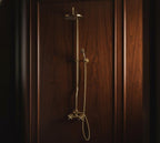 Unlacquered Brass Rainfall Shower with Handheld Sprayer & Cross Handles, Exposed Shower System