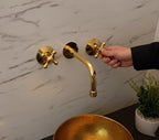 Unlacquered Solid Brass Wall Mount Faucet – Handmade Cross Handle Bathroom or Vanity Sink Mixer