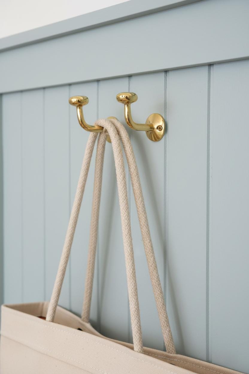 Two Solid Unlacquered Brass Wall Hook – Minimalist Handmade Coat & Towel Hanger