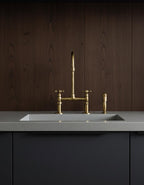 Unlacquered Brass Bridge Faucet with Side Sprayer – Farmhouse Kitchen Sink Mixer, Solid Brass Tap Fixture