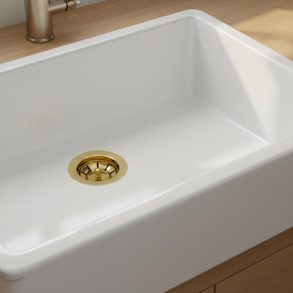 Solid Brass Strainer Drain for Bathroom Basin, Round Sink Waste Clicker Drain, Unlacquered Brass Vanity Drain