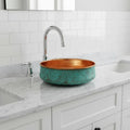 Handmade Turquoise Patina Copper Vessel Sink with Polished Interior for Luxury Bathroom Designs