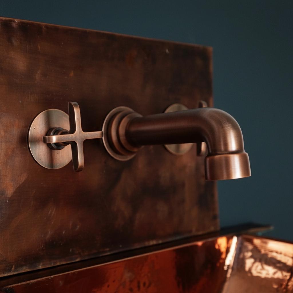 Handmade Turquoise Patina Copper Wall Mount Sink with Hammered Interior for Rustic Luxury Bathrooms