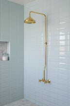 Unlacquered Solid Brass Shower System – Handmade Wall Mount Rainfall Shower with Dual Cross Handles