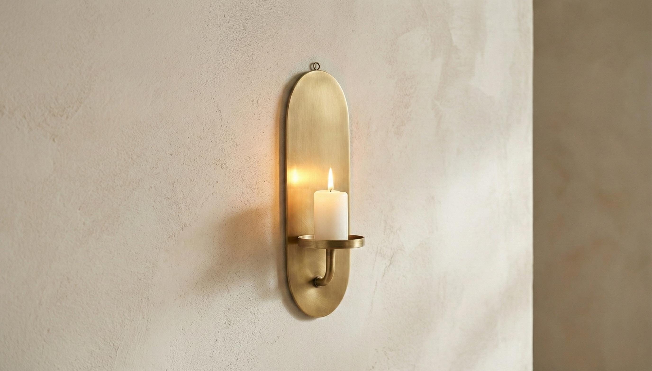 Handmade Solid Brass Wall Candle Holder Minimalist Modern Wall-Mount Sconce Decor