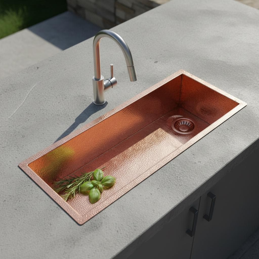 Handmade Rectangular Hammered Copper Trough Sink Solid Metal Basin for Bar and Side Kitchens