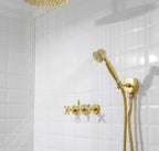 Unlacquered Solid Brass Gooseneck Shower System – 3-Handle Wall Mount Rainfall Shower with Handheld Sprayer