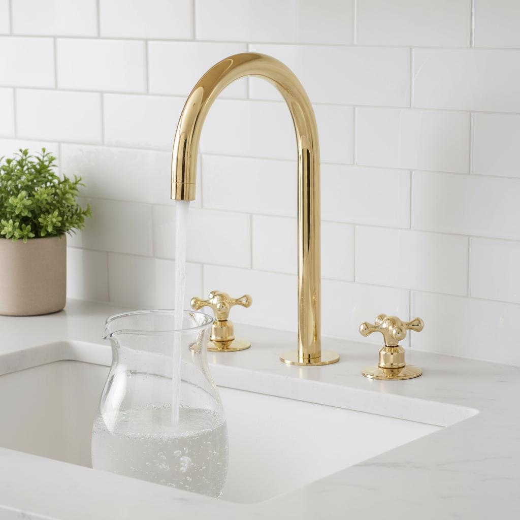 Unlacquered Brass 3-Hole Faucet – Handmade Solid Brass Gooseneck Mixer Tap with Cross Handles