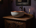 Handmade White Crackle Patina Copper Vessel Sink with Hammered Interior for Stylish Luxury Bathrooms