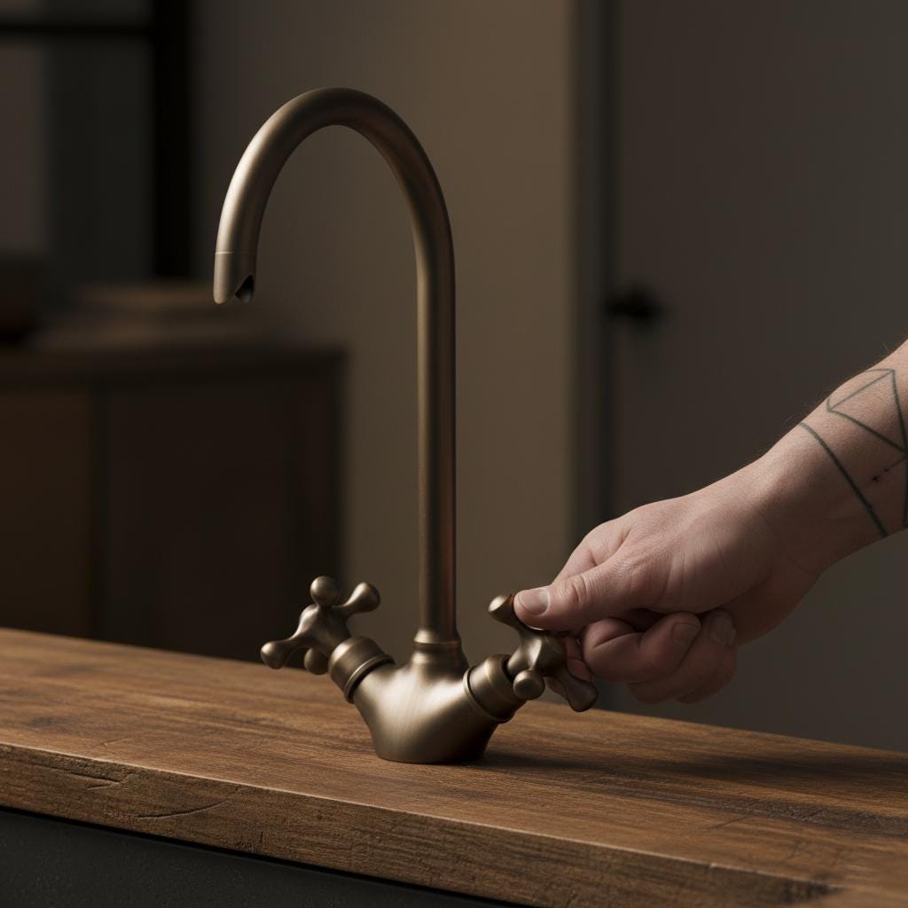 Bronzed Brass Basin Faucet, Handmade Solid Brass Bathroom Sink Mixer Tap with Cross Handles