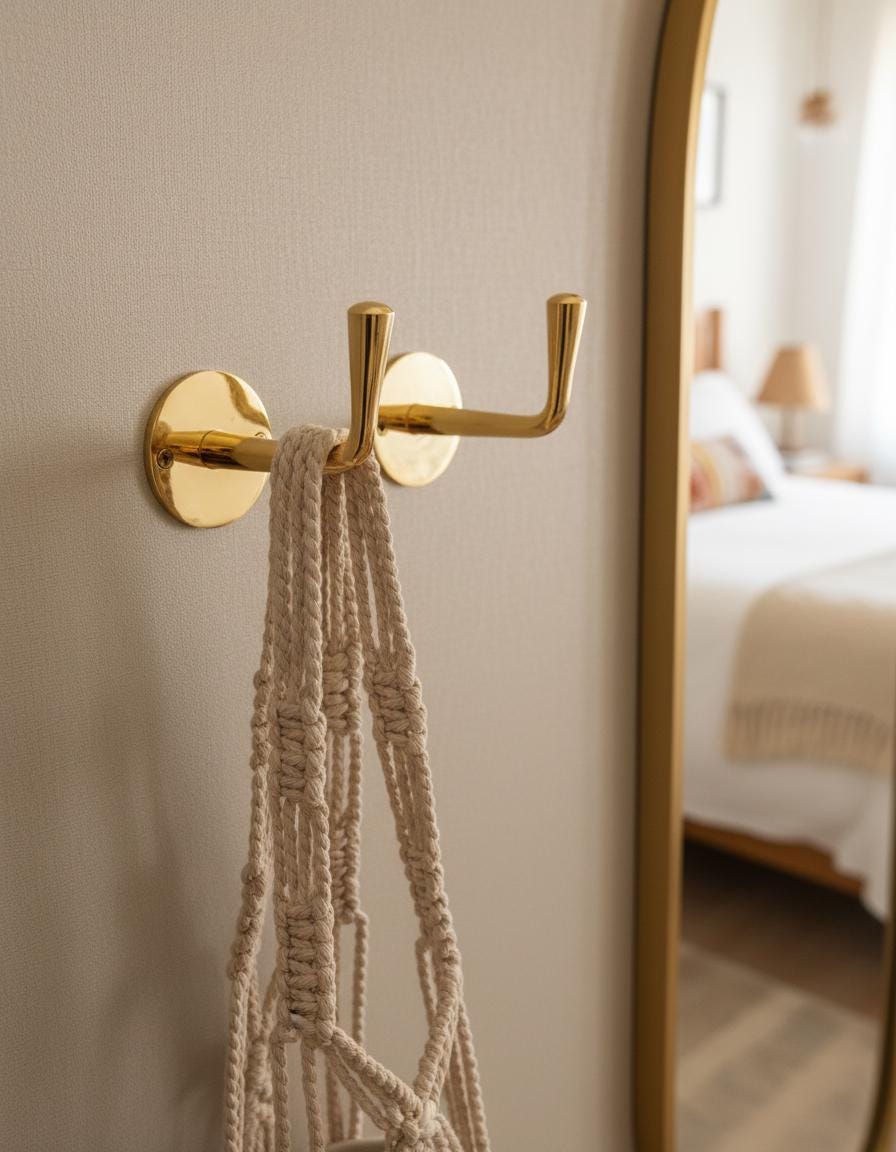 2 Pcs Unlacquered Brass Wall Hooks – Minimalist Solid Brass Coat & Towel Hangers