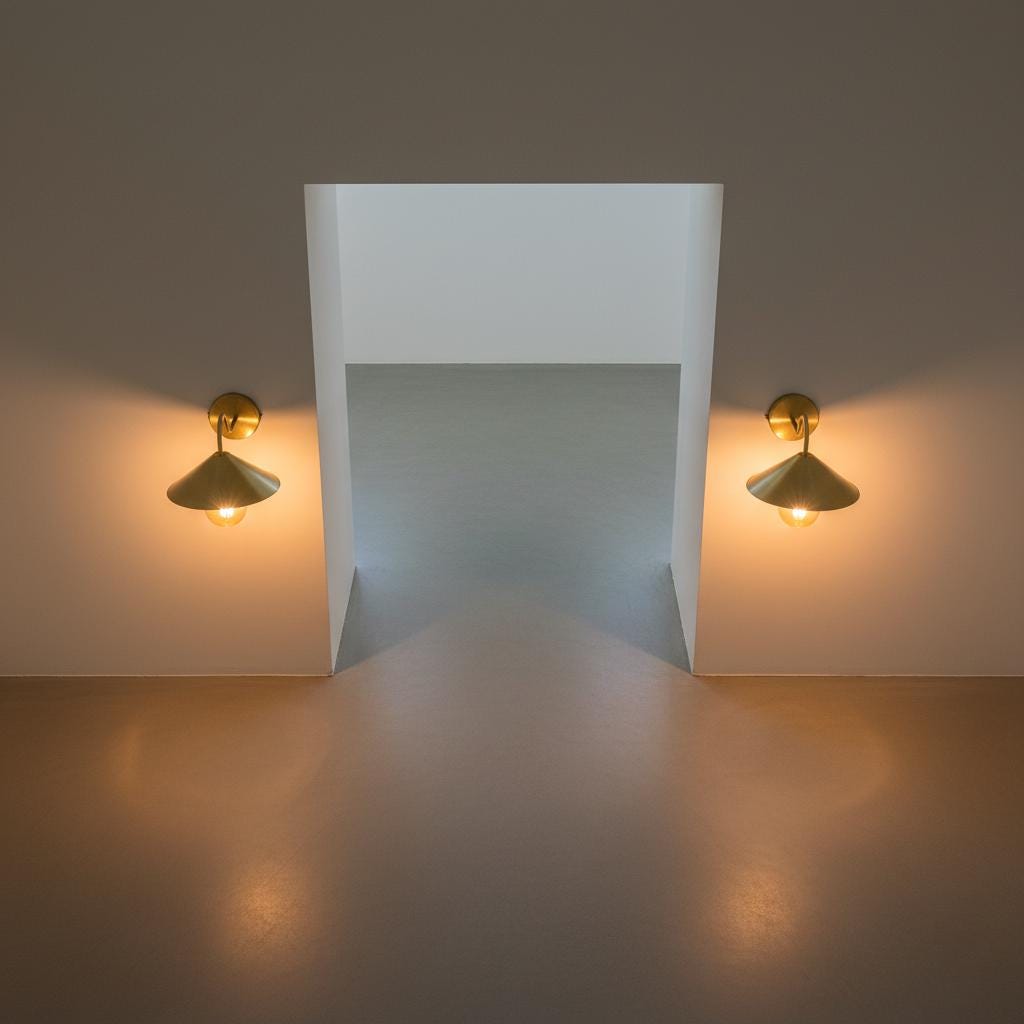 Unlacquered Brass Wall Light – Handmade Cone Shade Sconce with Curved Arm for Outdoor & Indoor