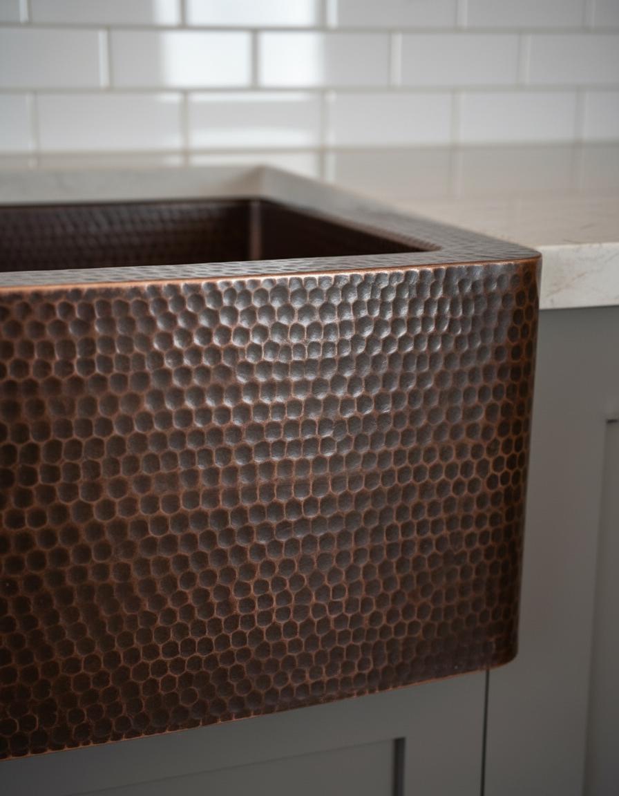 Handmade Hammered Copper Farmhouse Sink – Large Apron Front Kitchen Basin