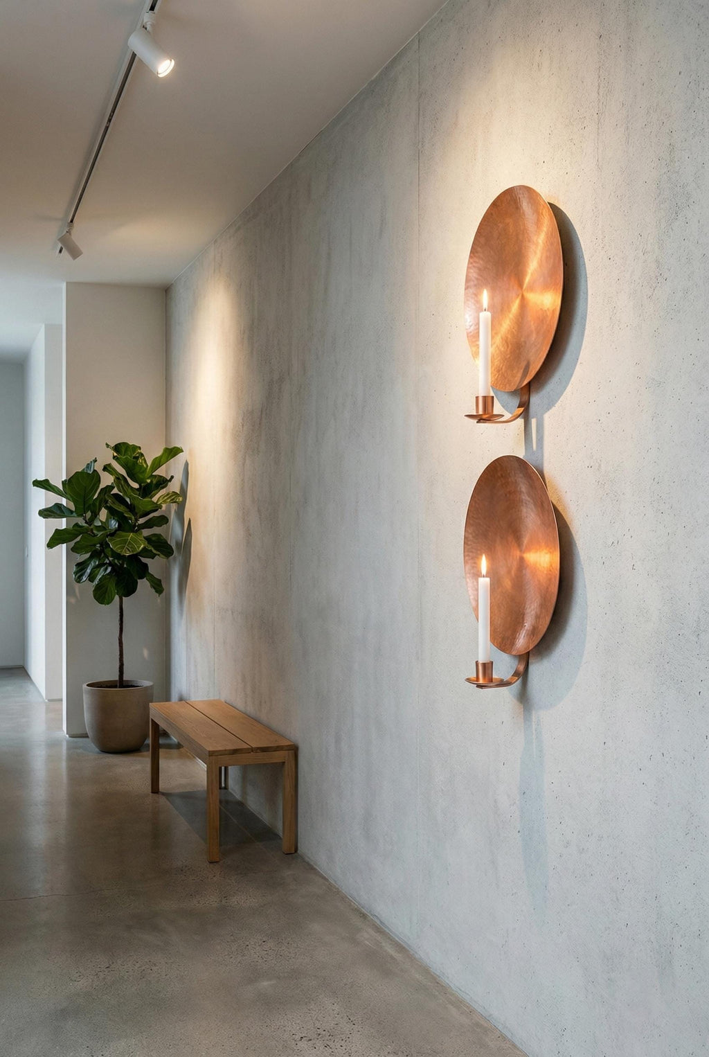 Handcrafted Copper Wall Candle Holder Sconce, Hammered Disc Taper Holder