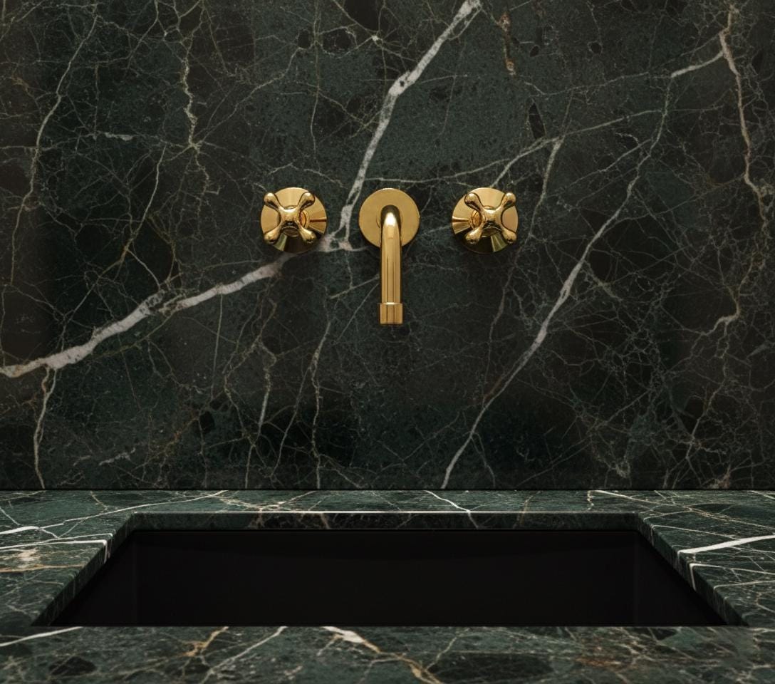 Unlacquered Solid Brass Wall Mount Faucet – Handmade Cross Handle Bathroom or Vanity Sink Mixer