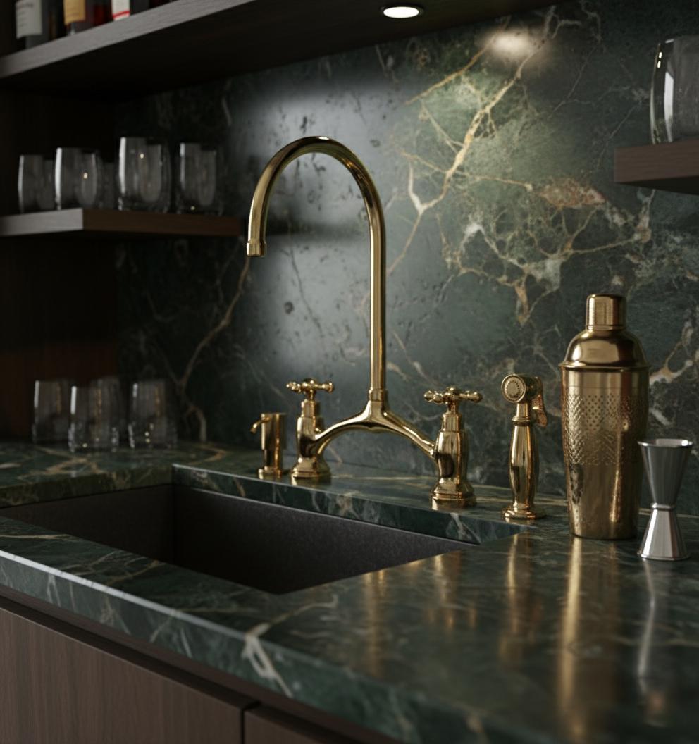 Unlacquered Brass Bridge Kitchen Faucet with Sprayer and Soap dispenser, Handmade Solid Brass Farmhouse Sink Mixer