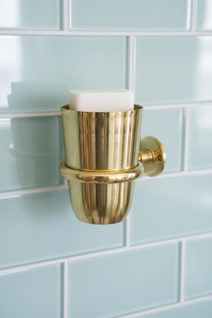 Solid Unlacquered Brass Toothbrush Holder – Wall Mount Bathroom Cup