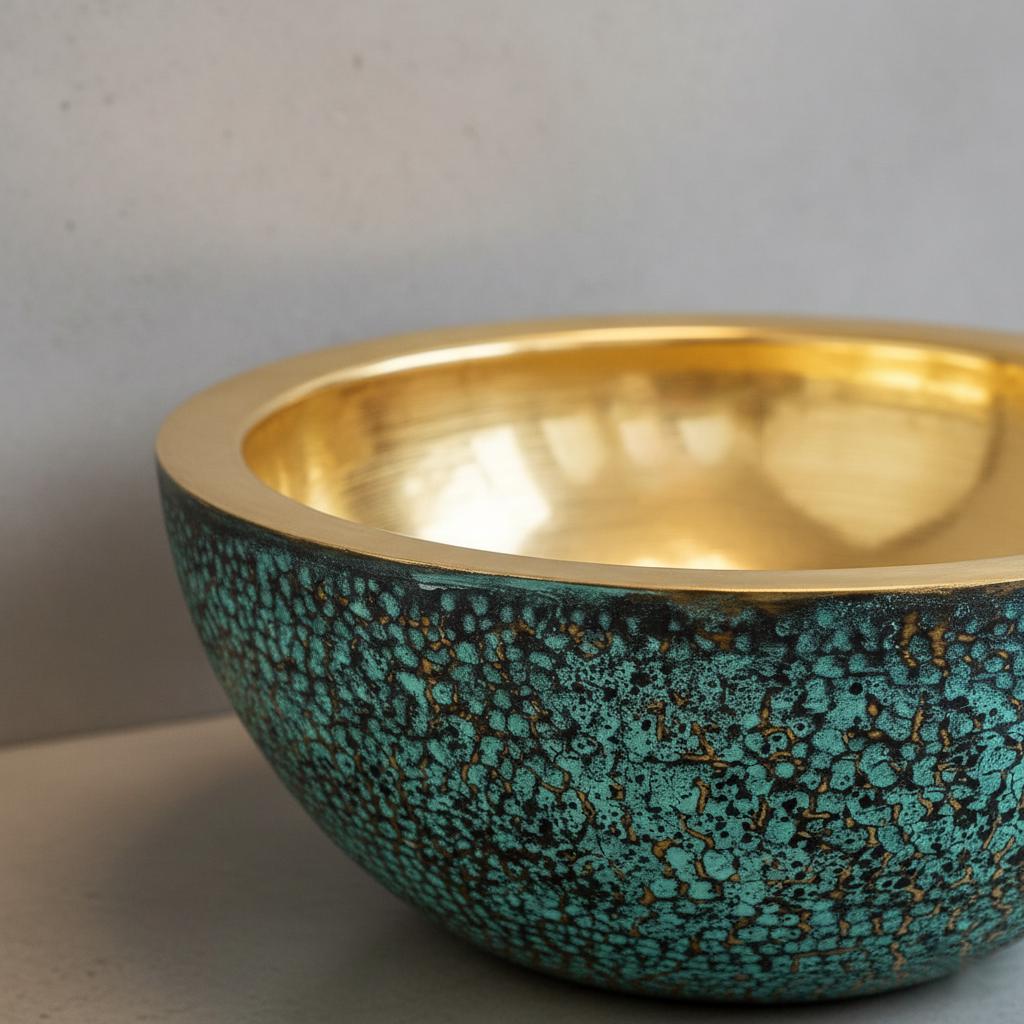 Handmade Green Patina Brass Vessel Sink: Bathroom Bowl for Vanity or Powder Room