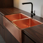 Handmade Hammered Double Bowl Farmhouse Sink Solid Copper Apron Front Kitchen Basin Design