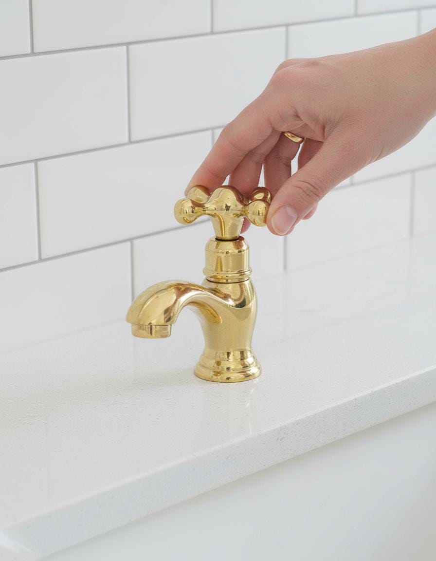 Handmade Solid Brass Bathroom Faucet – Polished Gold Basin Tap with Cross Handle, Vintage Vanity Mixer for Elegant Bathrooms