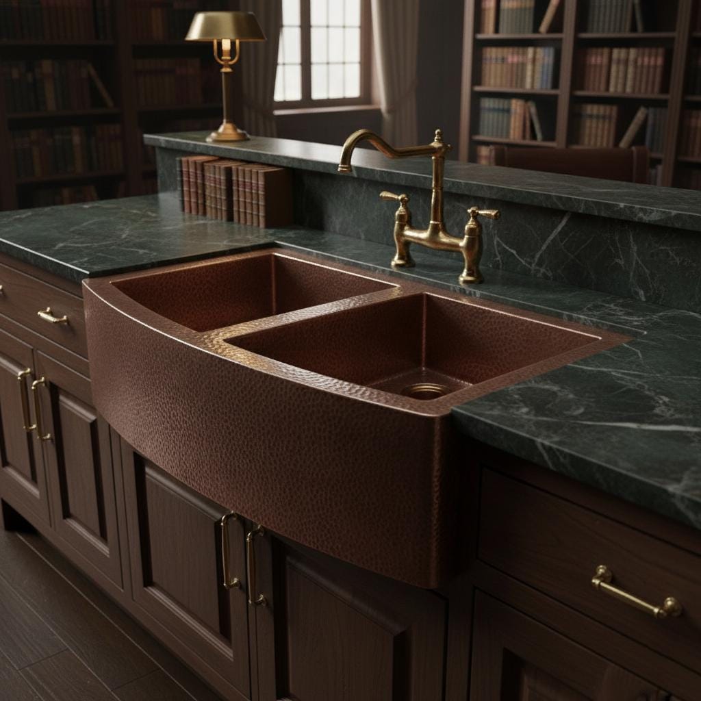 Handmade Hammered Copper Farmhouse Apron Front Double Bowl Sink for Modern Luxury Kitchen Designs