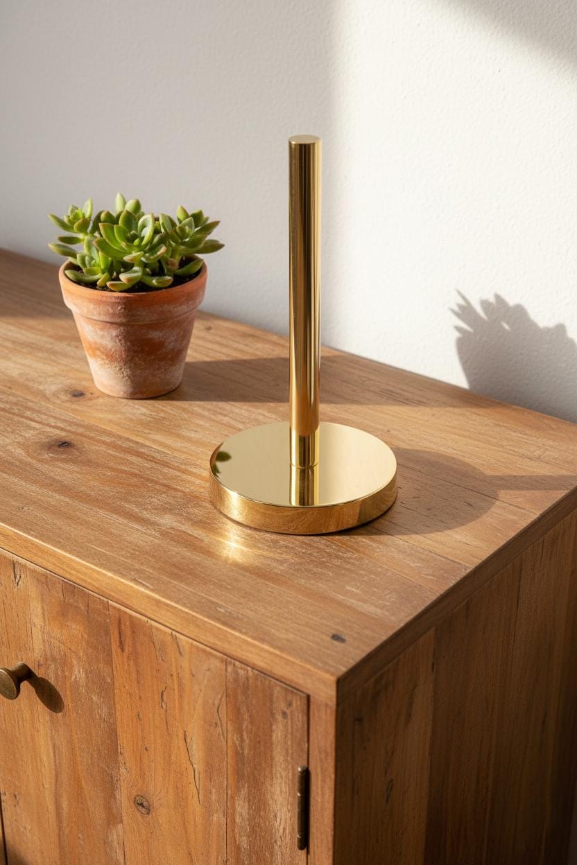 Solid Unlacquered Brass Paper Towel Holder – Modern Countertop Kitchen Stand
