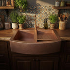 Handmade Hammered Copper Farmhouse Workstation Sink with Apron Front and Removable Prep Tray